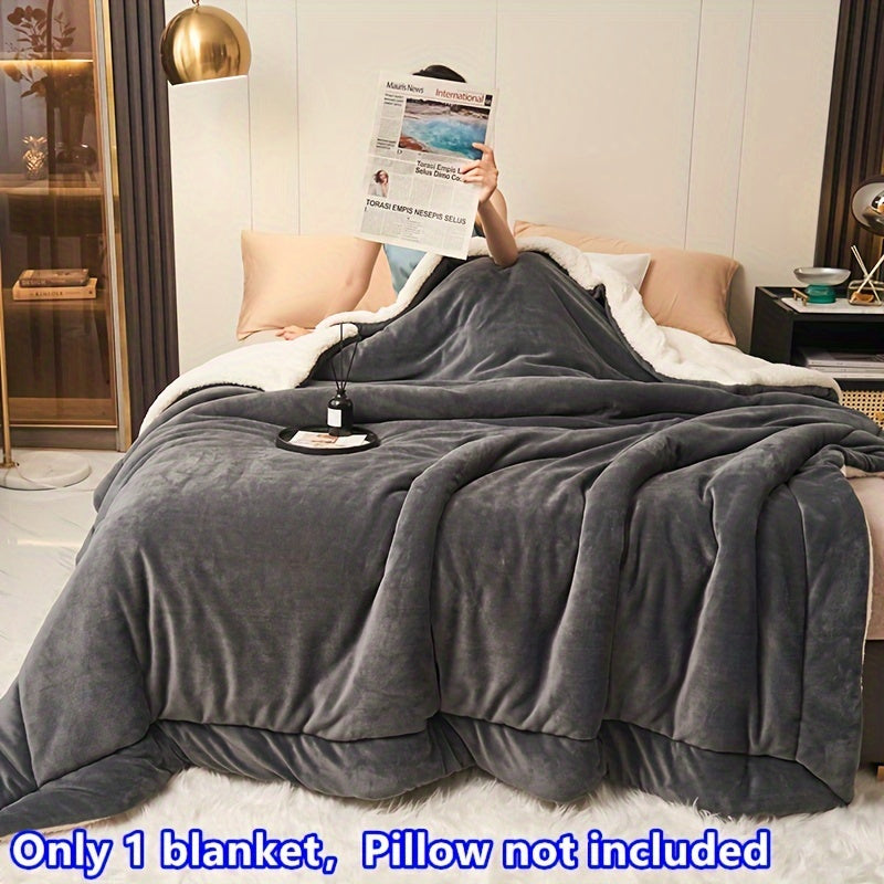 Reversible Sherpa Fleece Blanket for Sofa Bed Travel Deep Gray
