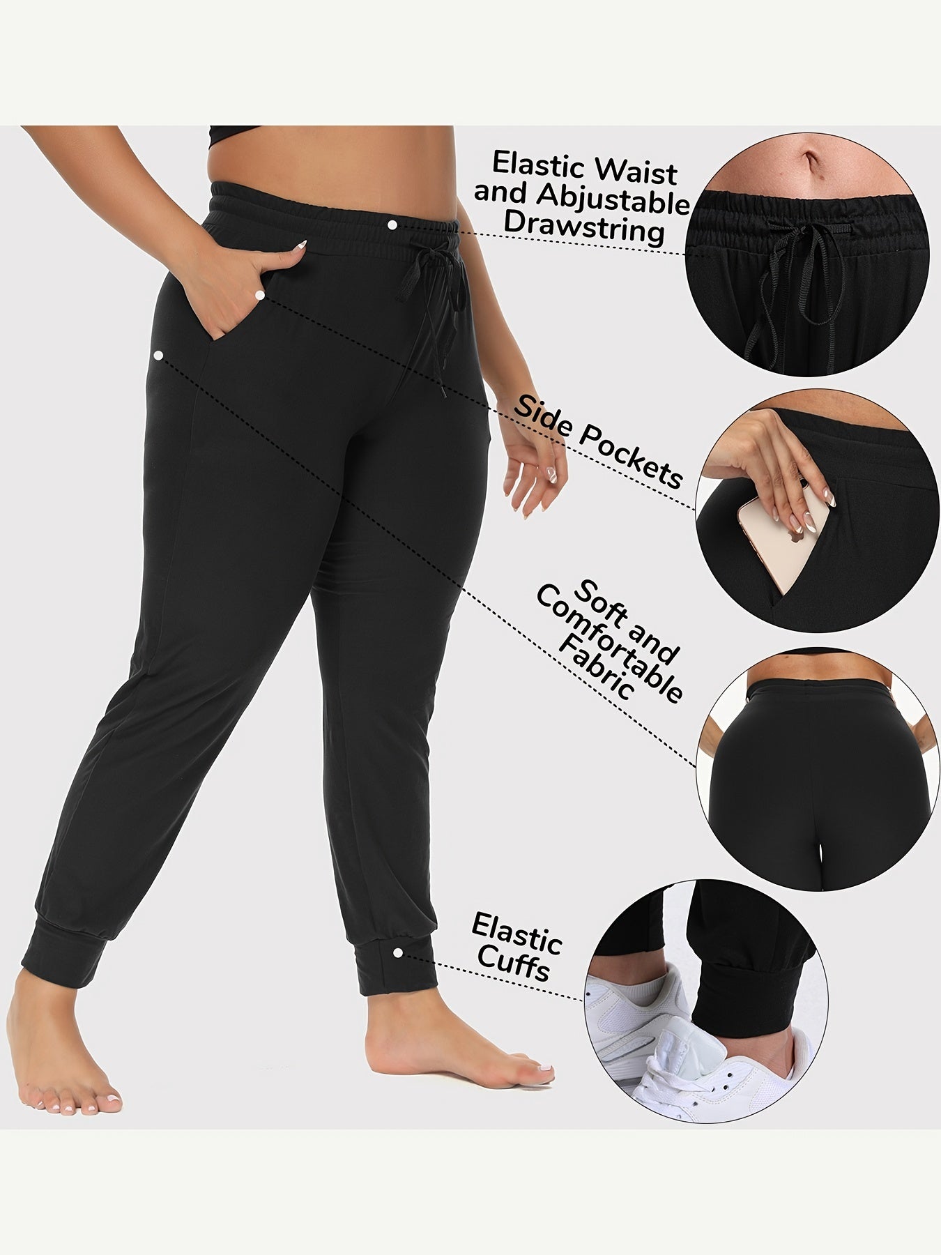 Plus Size Women's Elastic Drawstring Running Pants With Pockets