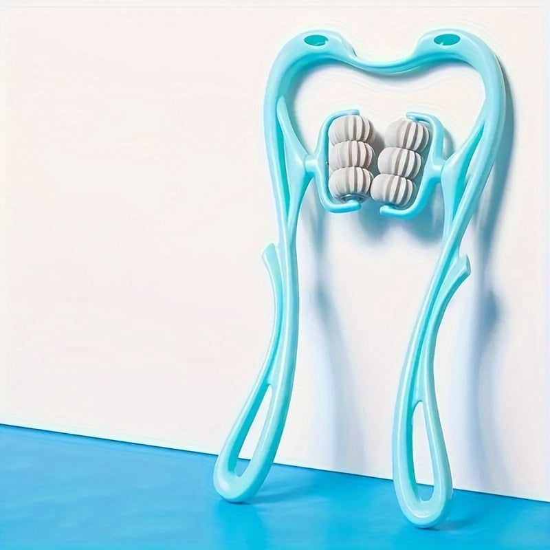 Bo'yin va yelkalarga, yuqori orqaga, sonlarga va qovurg'alarga mo'ljallangan yo'lga qo'yiladigan massaj roliki, yoğurish to'plari bilan. Uyda foydalanish uchun ko'k plastikdan ergonomik dizayn.