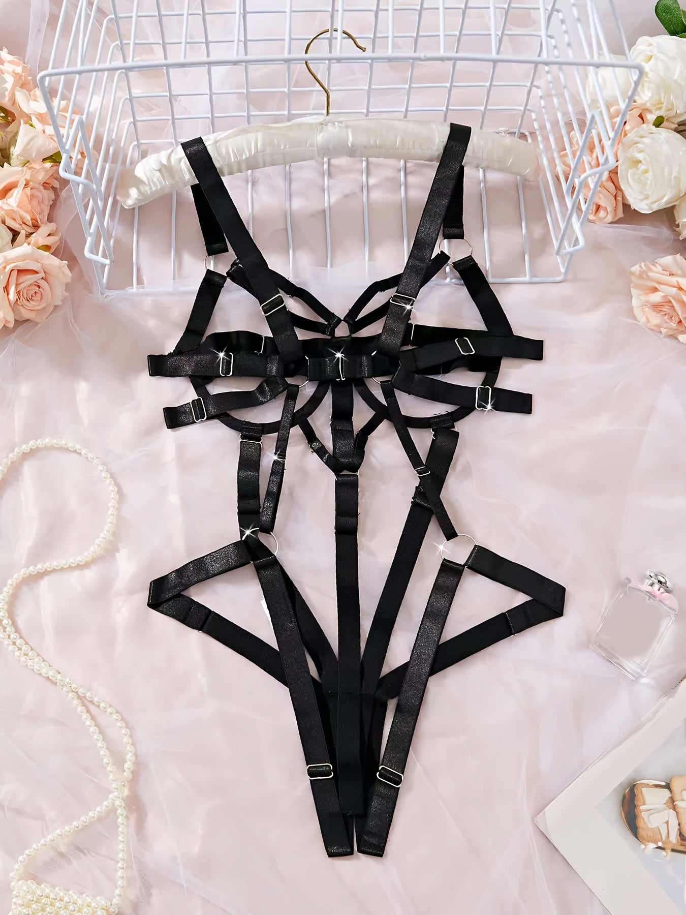 Women Backless Teddy Bear Bodysuit with High Support Semi-Transparent Adjustable Straps