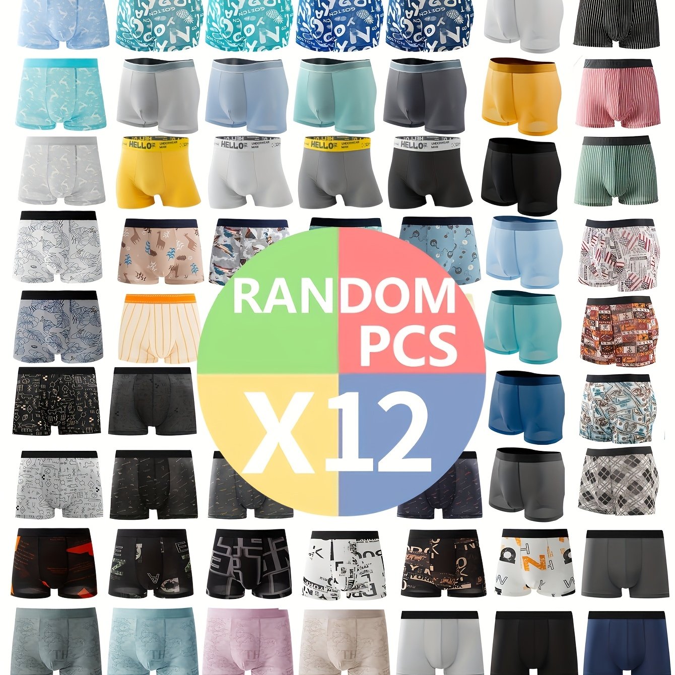 Men's Boxer Briefs Set of 12 Breathable Quick-Dry Polyester Assorted Patterns