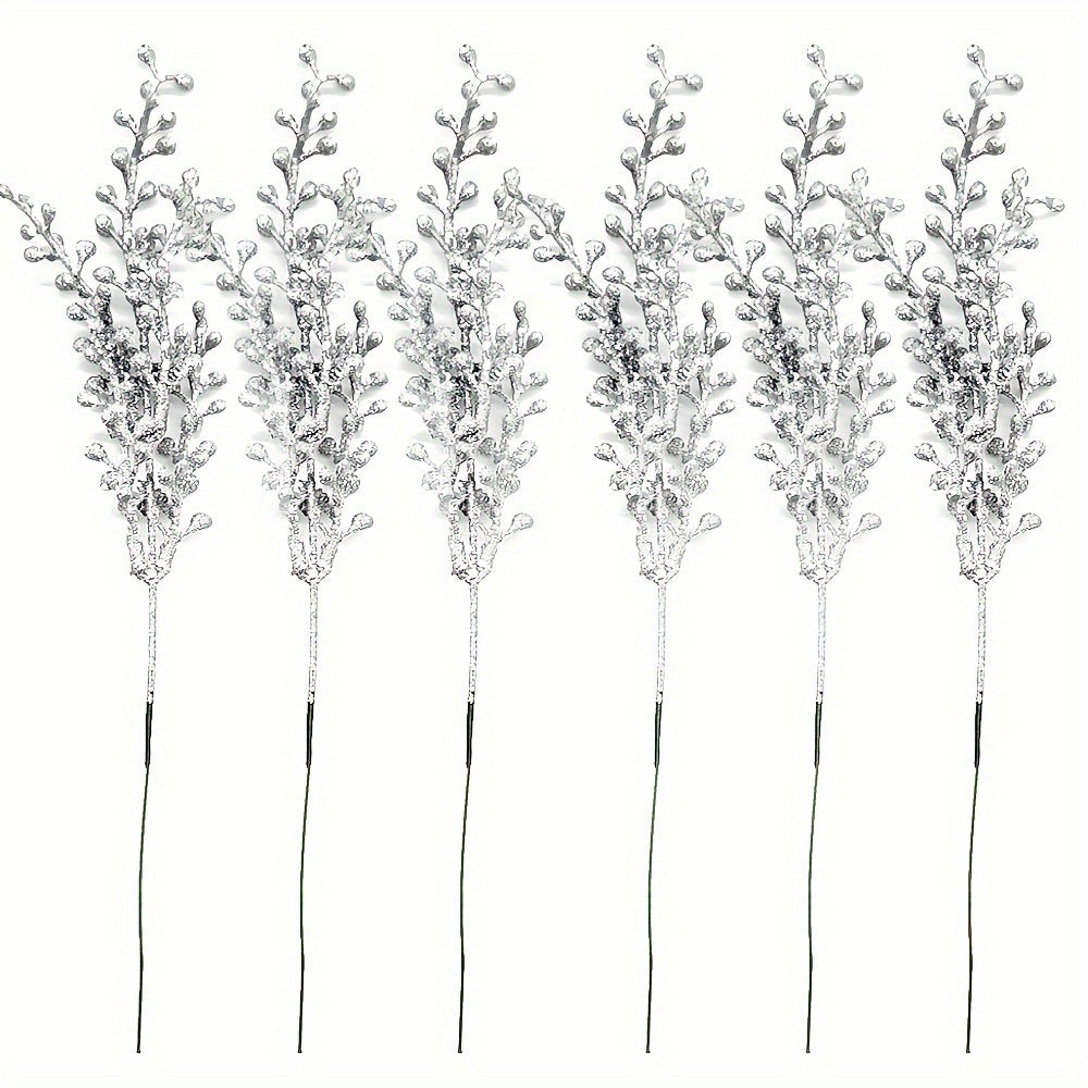 Set of 6 Sparkling Christmas Decorative Gifts with Gold Pink Glitter Berries for Holiday Decor