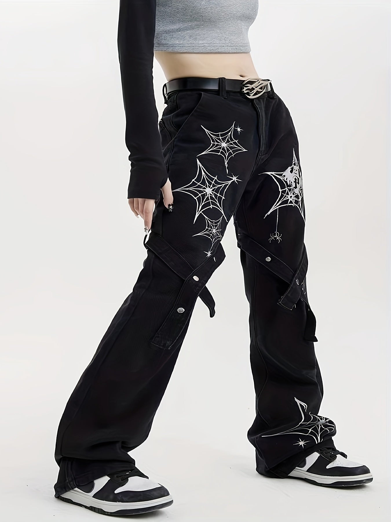 Women's Plus Size Stretchy Printed Denim Pants Street Style No Belt