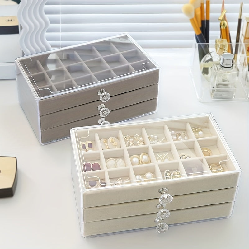 Plastic Jewelry Organizer Box with Fabric-Lined Drawers and Moisture-Proof Compartments