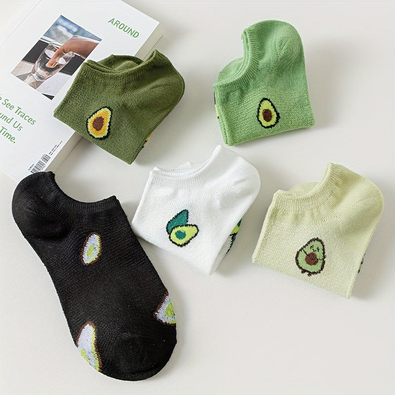 Women’s Avocado Print Ankle Socks 5 Pairs Lightweight Cotton Polyester