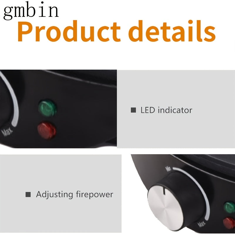 GMBIN Elektr Pancake va Omelette tayyorlagich, yopishmaydigan, sozlanadigan issiqlik nazorati bilan, 30cm aylana plita, bir tomonlama issiqlik, 1000W-1200W, 220V-240V, Yevropa standarti rozetkasi, alyuminiy material