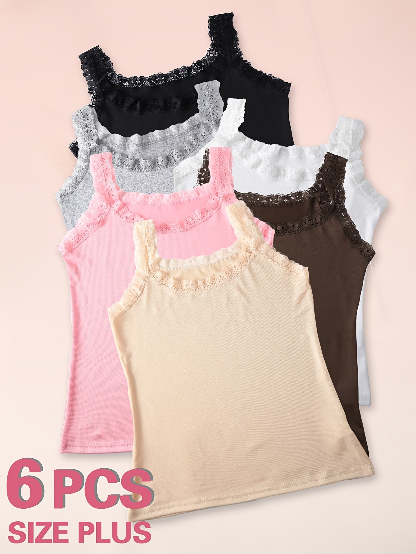 Women's Plus Size Lace Contrast Sleeveless Tank Tops Set with Black and White Trim