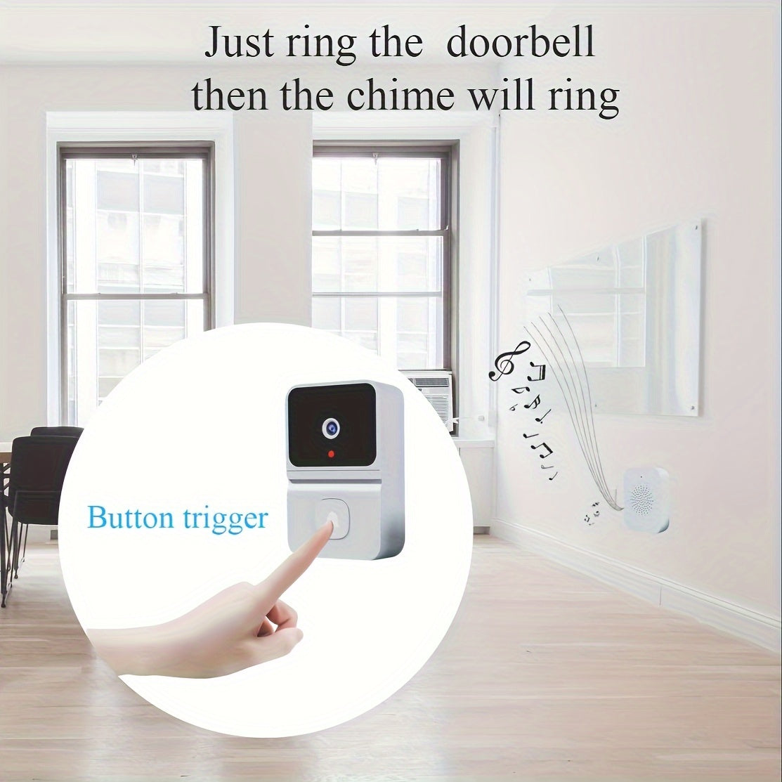 Wireless Smart WiFi Doorbell with Night Vision Two-Way Audio Rechargeable Battery Black