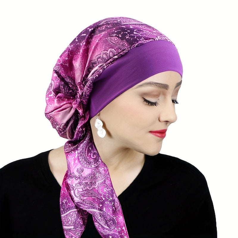 Black and White Paisley Stretchy Turban Hat for Women Lightweight Polyester