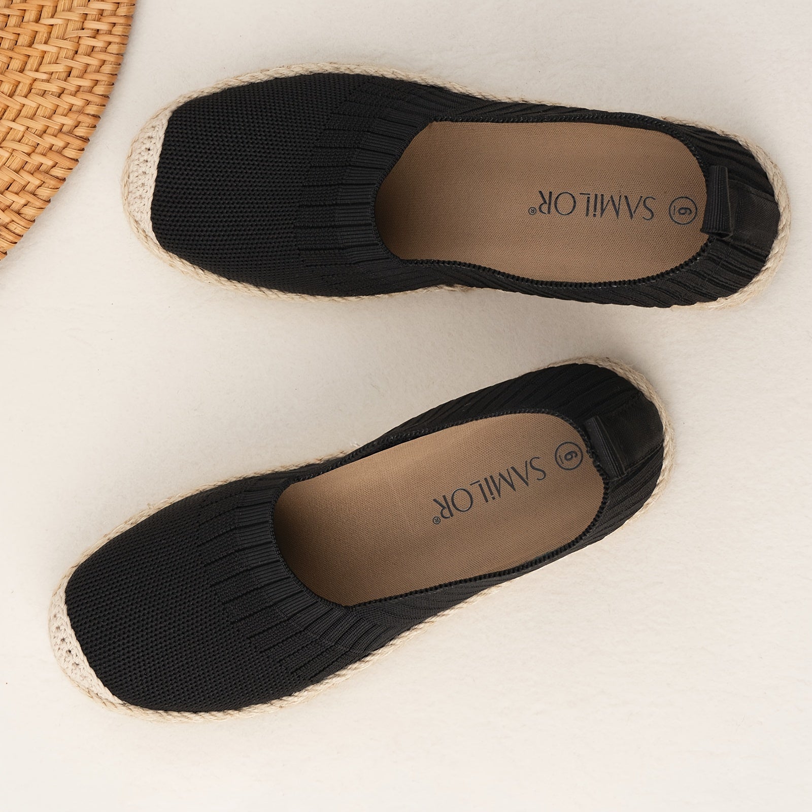 Women’s Linen Flats Breathable Knit Mary Jane Shoes for Travel and Everyday