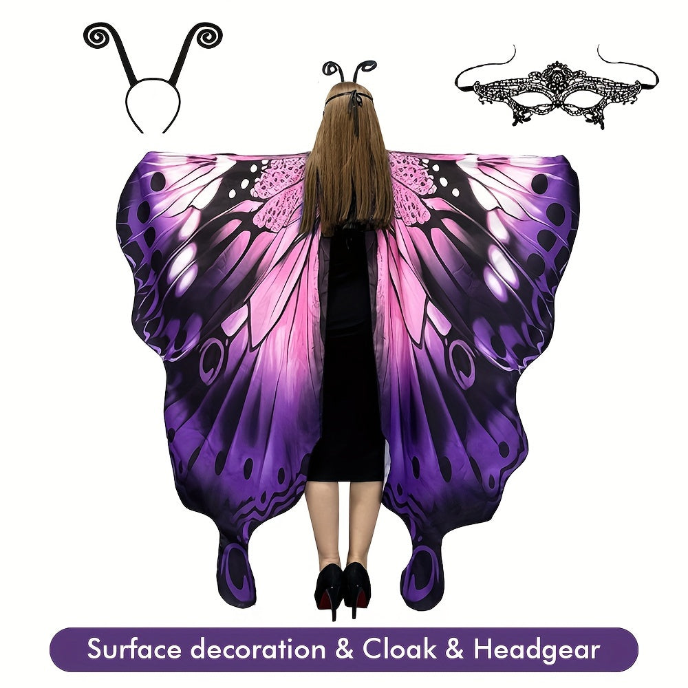 Chal de alas de mariposa para mujer, capa de hada, disfraz de Halloween, poliéster vibrante, spandex