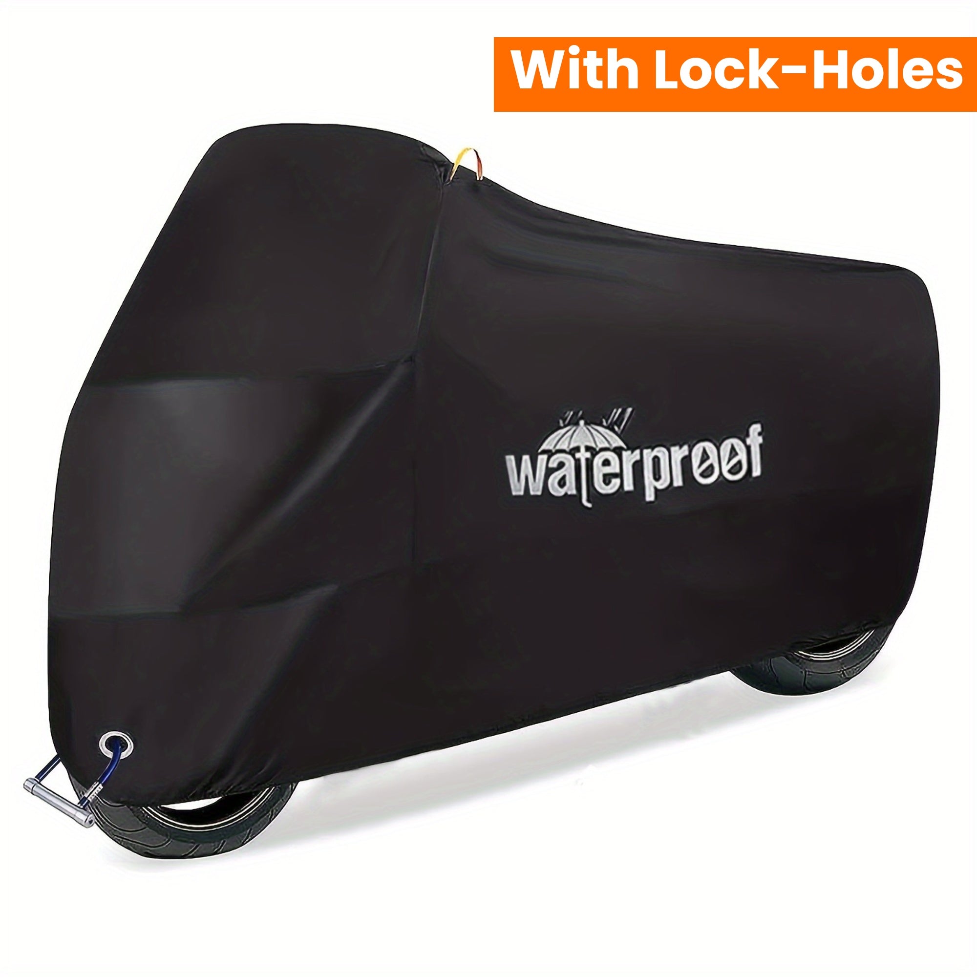 Всесезонный черный чехол для мотоцикла для улицы, защита от солнца и погодных условий, с отверстиями для замка