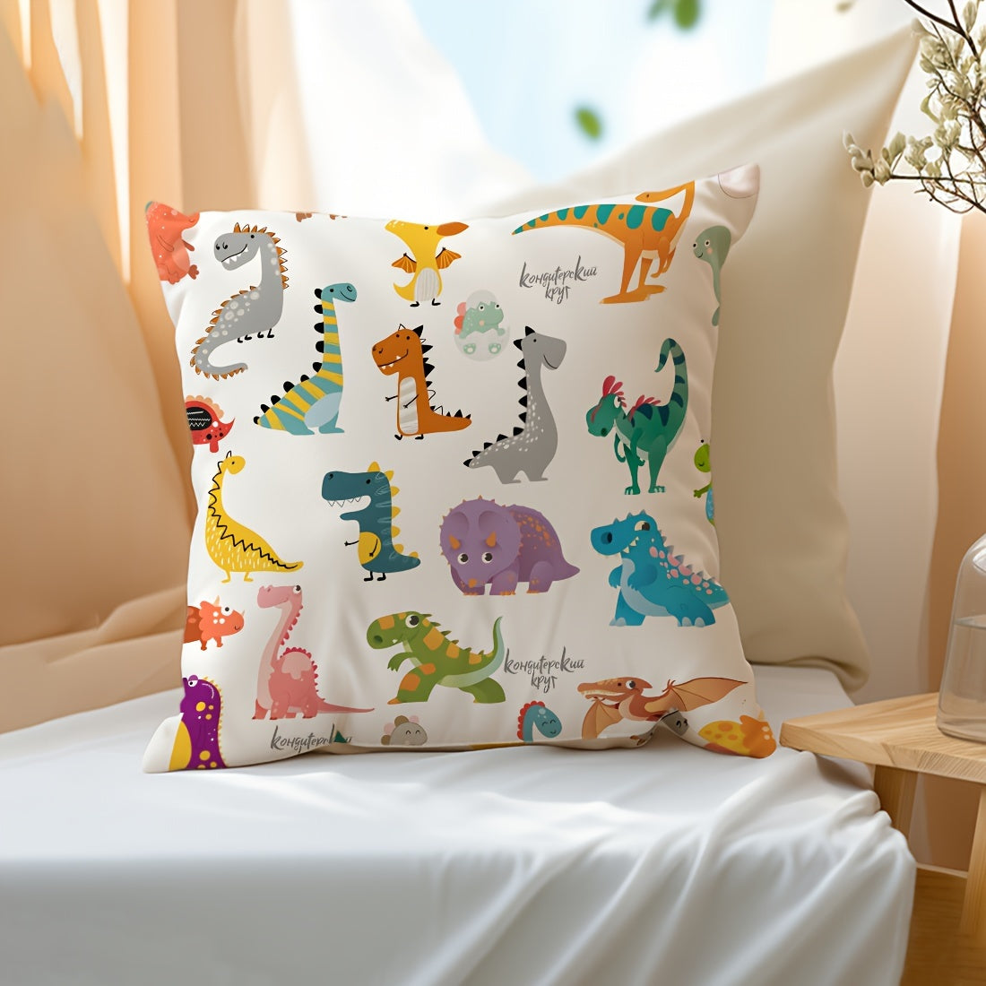 Funda de cojín de terciopelo 45x45cm con ilustración de dinosaurio, funda con cremallera para sofá, cama y sala de estar