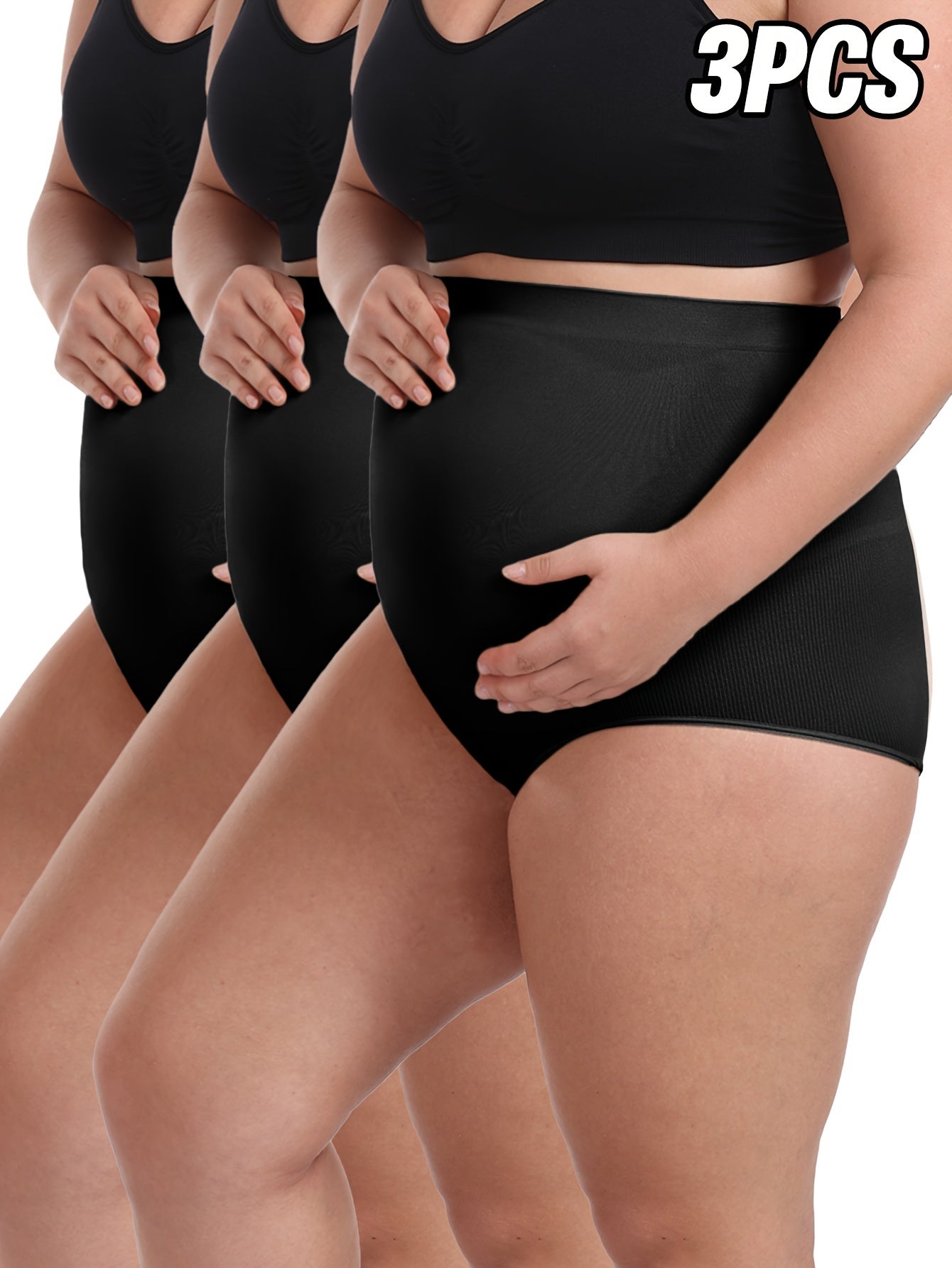 Plus Size Women's Tummy Control Seamless Yoga Panties 3 Pack