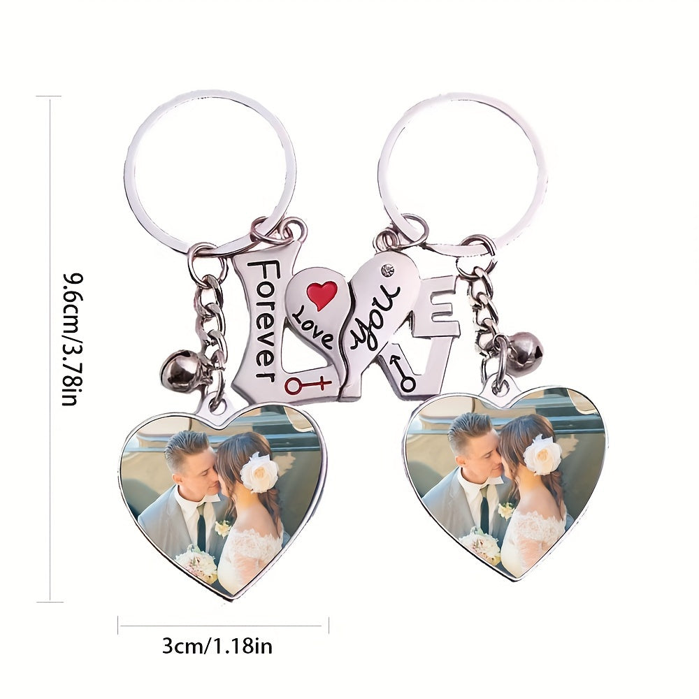 Customizable Couple Keychain with Personalized Photos Heart-Shaped Love Charm Durable Metal Gift for Weddings Anniversaries Valentine