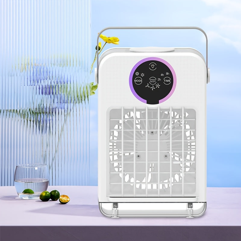 Portable Air Cooler with 700ml Water Tank Remote Control Misting Fan with Colorful Ambient Lights