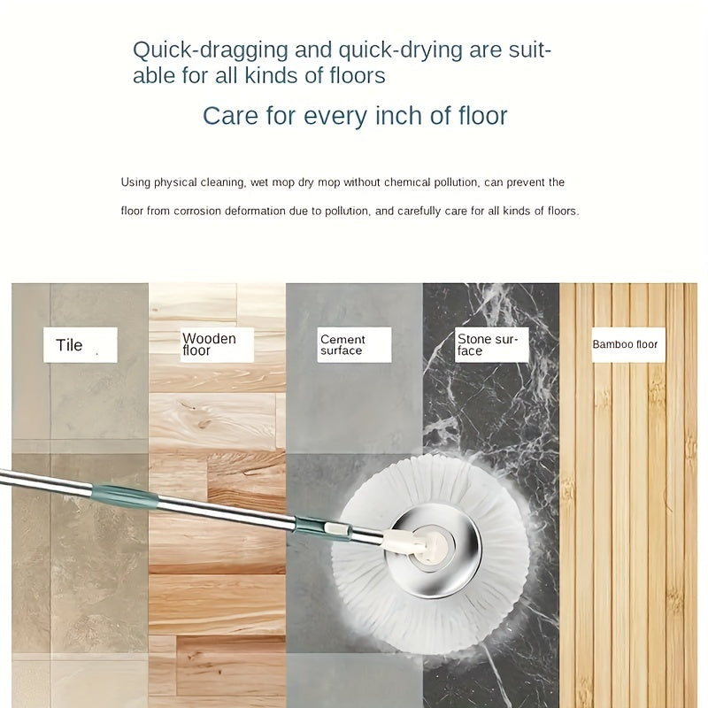 Qulay Hands-Free Tozalash Rotatsiyali Mop va Kova Kiti bilan tanishing, unda 2 ta almashtiriladigan mop boshli bo'laklar mavjud. Bu kit ho'l va quruq foydalanish uchun mukammal bo'lib, yog'och pol, laminat, plitka va yog'och polni tozalash uchun ideal. Bu