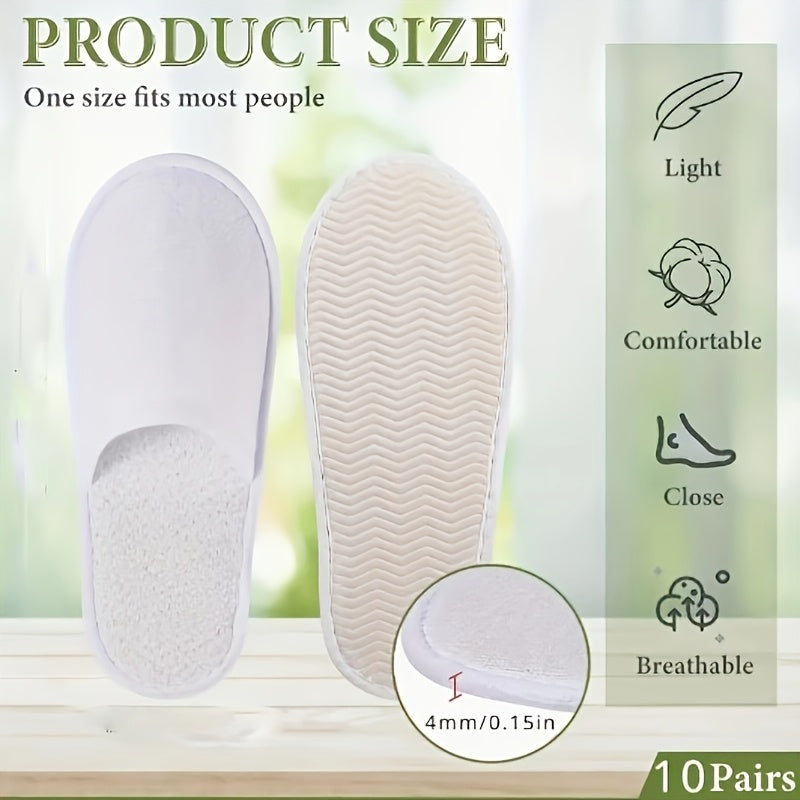10 Pcs White Non-Slip Disposable Slippers for Hotel Travel Home