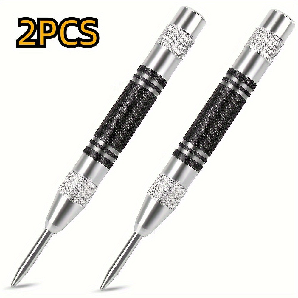 2 piezas de punzón de centro automático de alta resistencia, acero inoxidable, cromo, 12.7cm para metal, plástico, madera