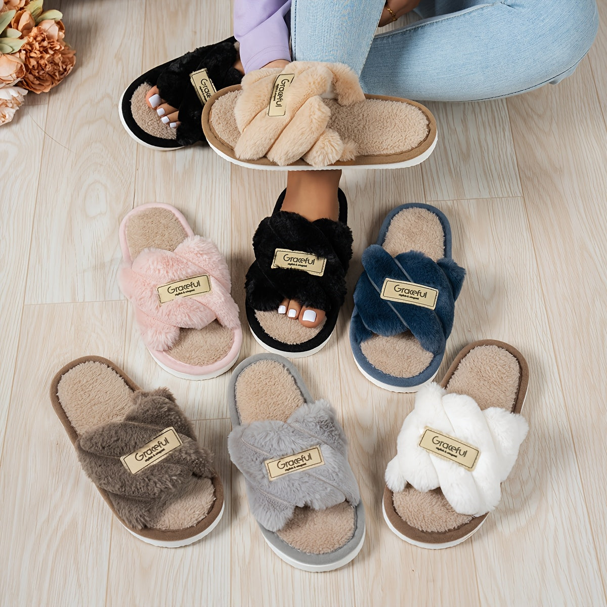 Women's Indoor Soft Slip-On Open-Toe House Slippers