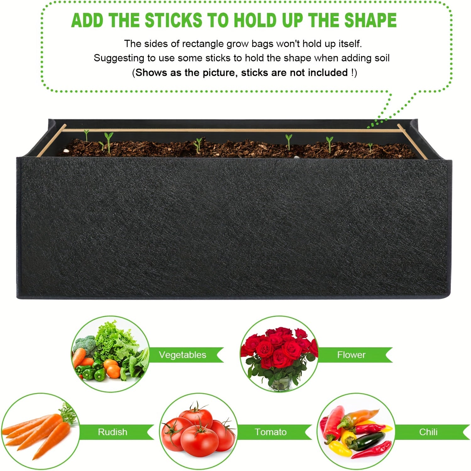 3 Pack 6-Gallon Garden Grow Bags with Handles Breathable Non-Woven Fabric for Vegetables Flowers Indoor Outdoor