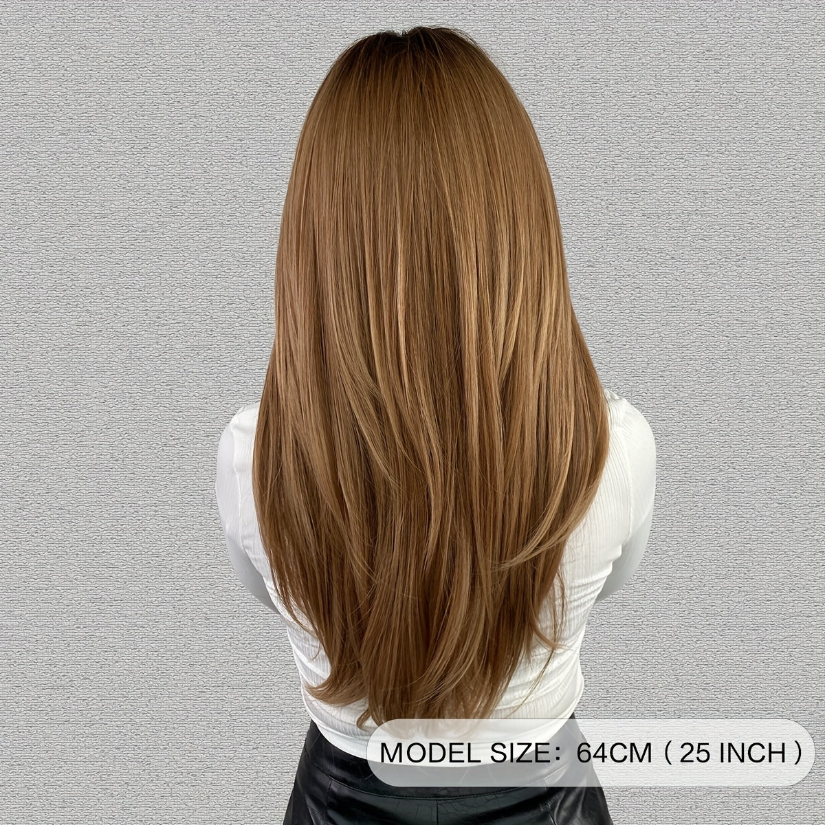 Ayollar uchun uzun to'lqinli asal sarg'ish parik, issiqqa chidamli va qirqimlar bilan, tabiiy sintetik jigarrang tolalardan qatlamli uslubda tayyorlangan.