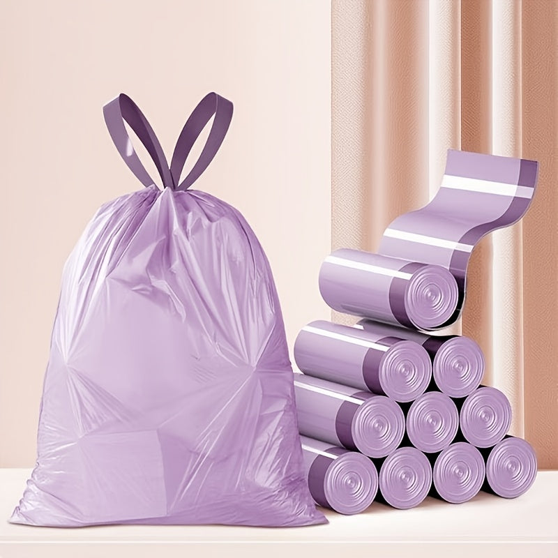Paquete de 30 bolsas de basura con cordón de color morado extra gruesas para cocina, baño y dormitorio