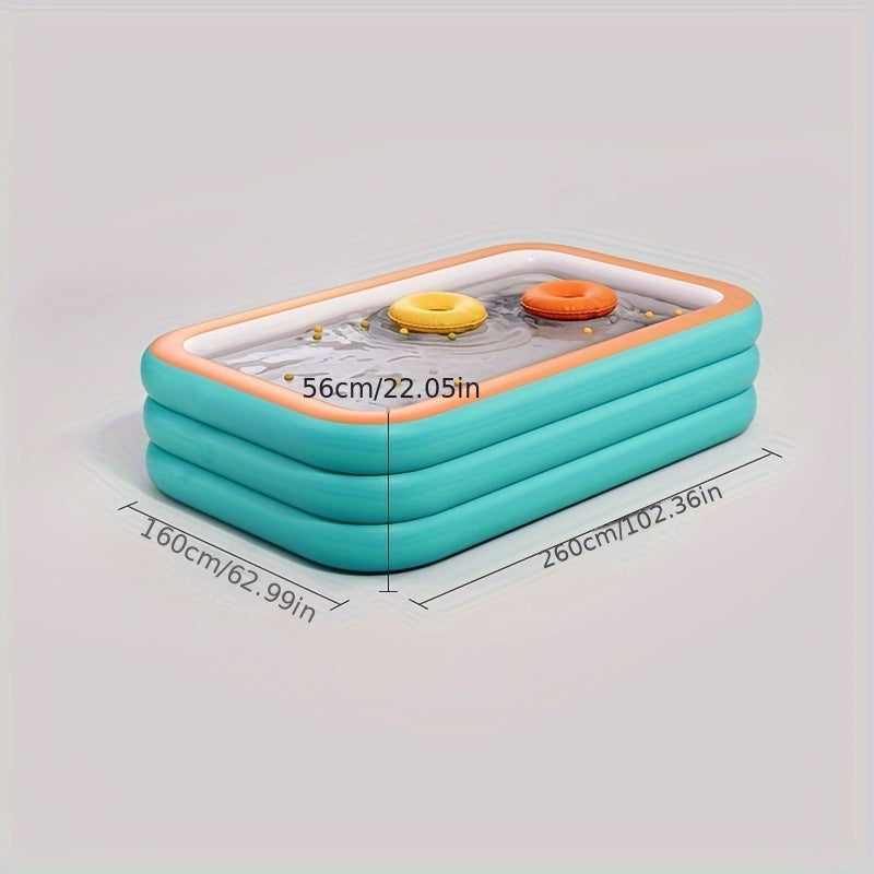 Large Inflatable Adult Pool 3-Layer Durable PVC Green and Orange Portable Summer Fun