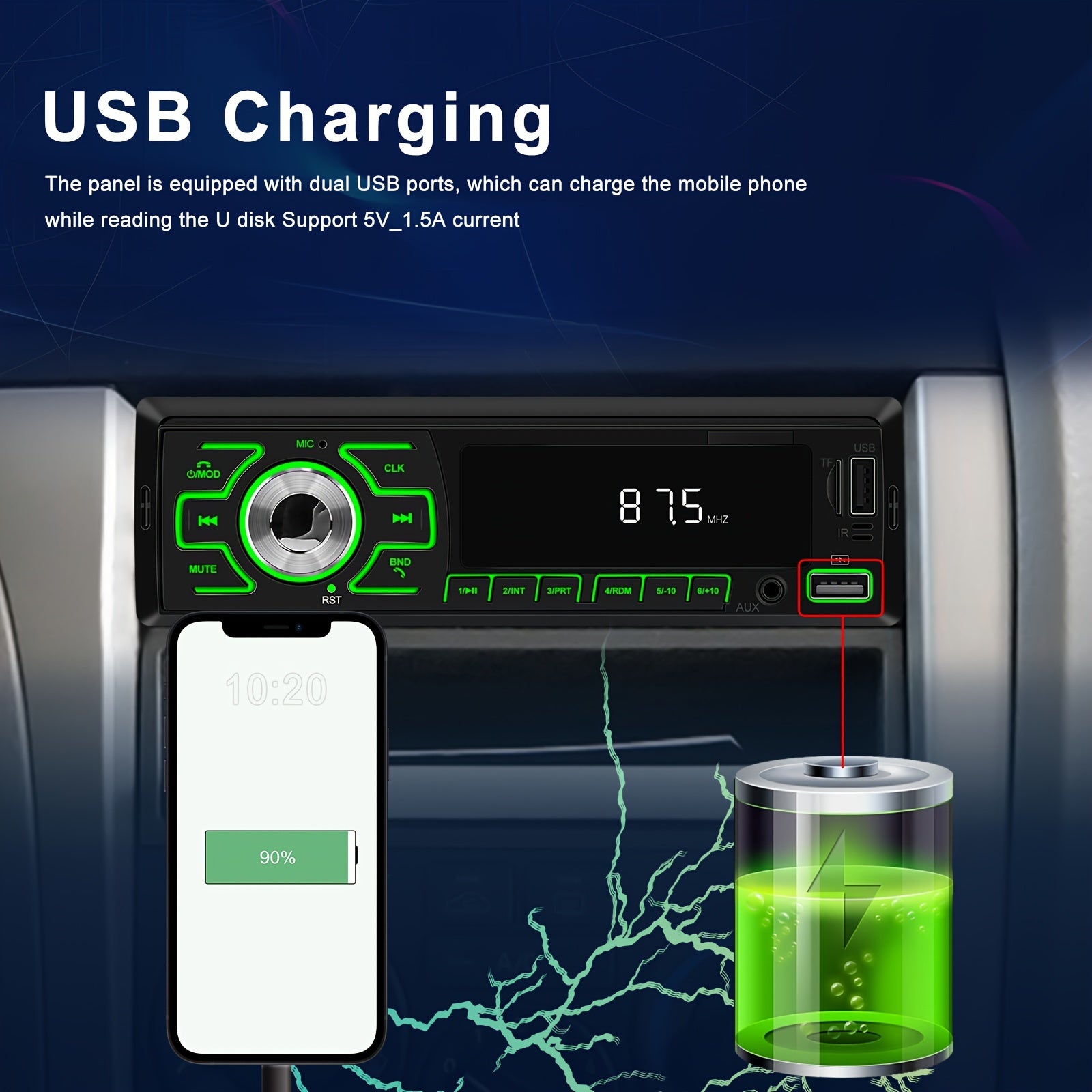 Автомобильное радио с дисплеем, MP3-плеер, USB, SD, AUX, яркая подсветка