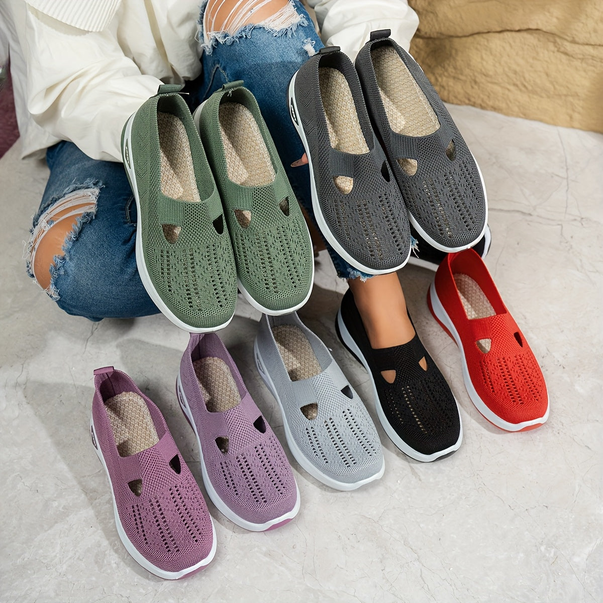 Zapatos casuales transpirable de suela suave para mujer con aberturas elásticas
