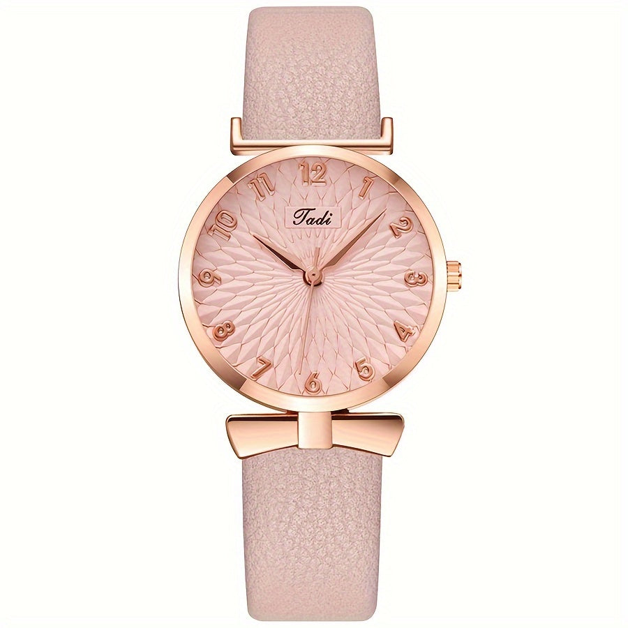 Women's Casual Round Quartz Watch with Leather Strap for Daily Wear