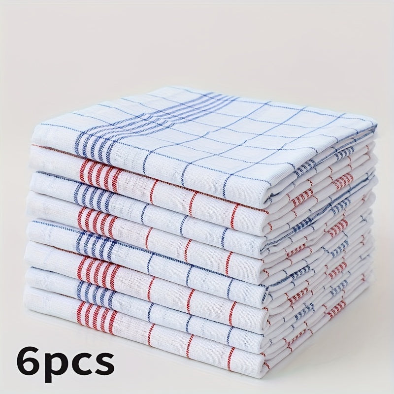 6 Dishcloths and 2 Color Mesh Cotton Kitchen Towels, Blue Check Red Check