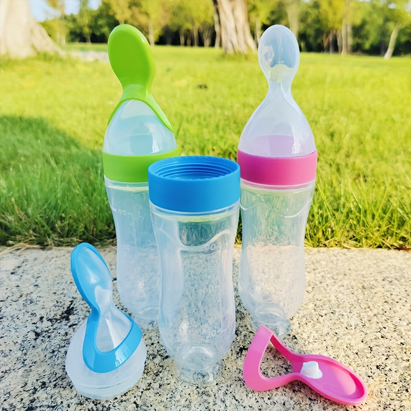 Baby Food Feeder Set with Silicone Bottles Spoons Suction and Rice Paste Spoon