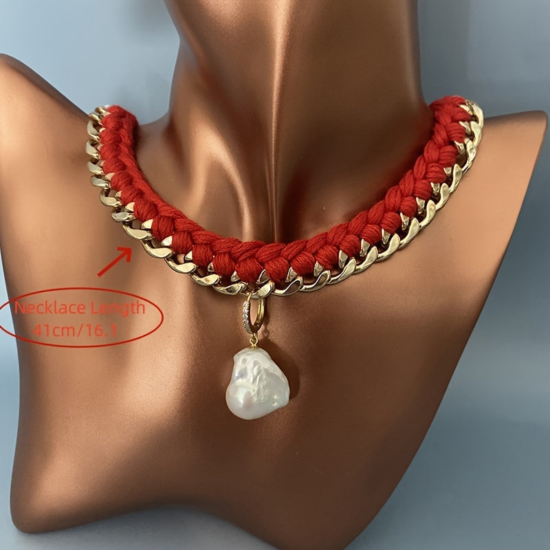 Unisex Pearl Pendant Necklace Bohemian Style Clavicle Chain