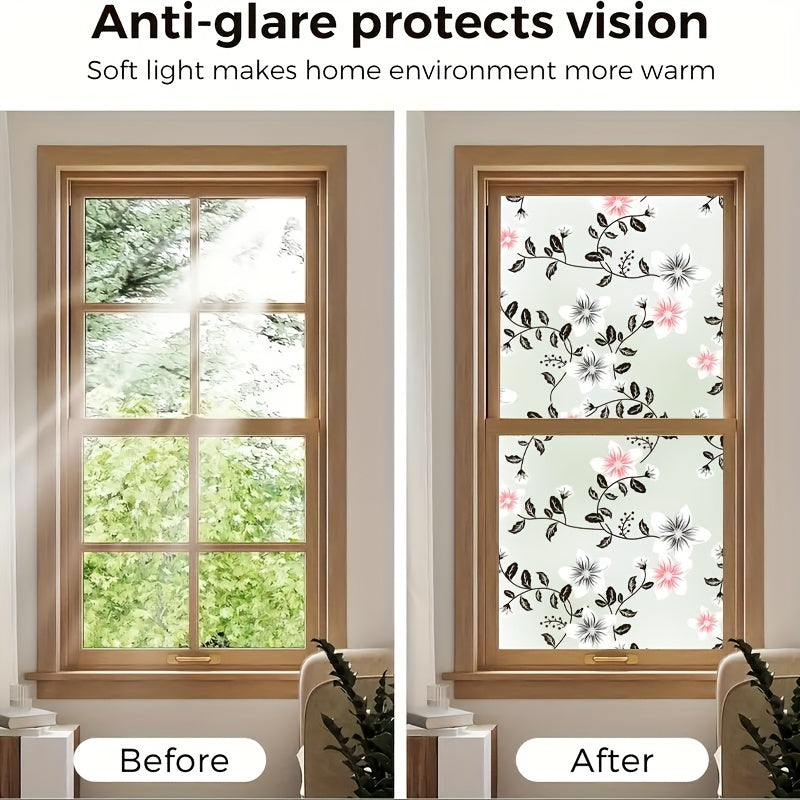 Floral Pattern Window Film Static Cling Privacy Glass Sticker for Home Decor