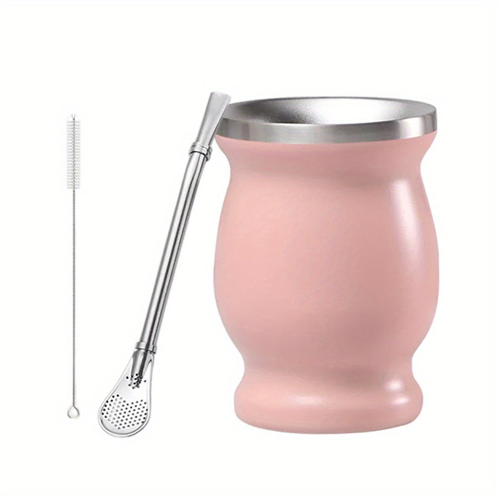 8oz Stainless Steel Yerba Mate Set with Bombilla Straw and Brush for Gifting