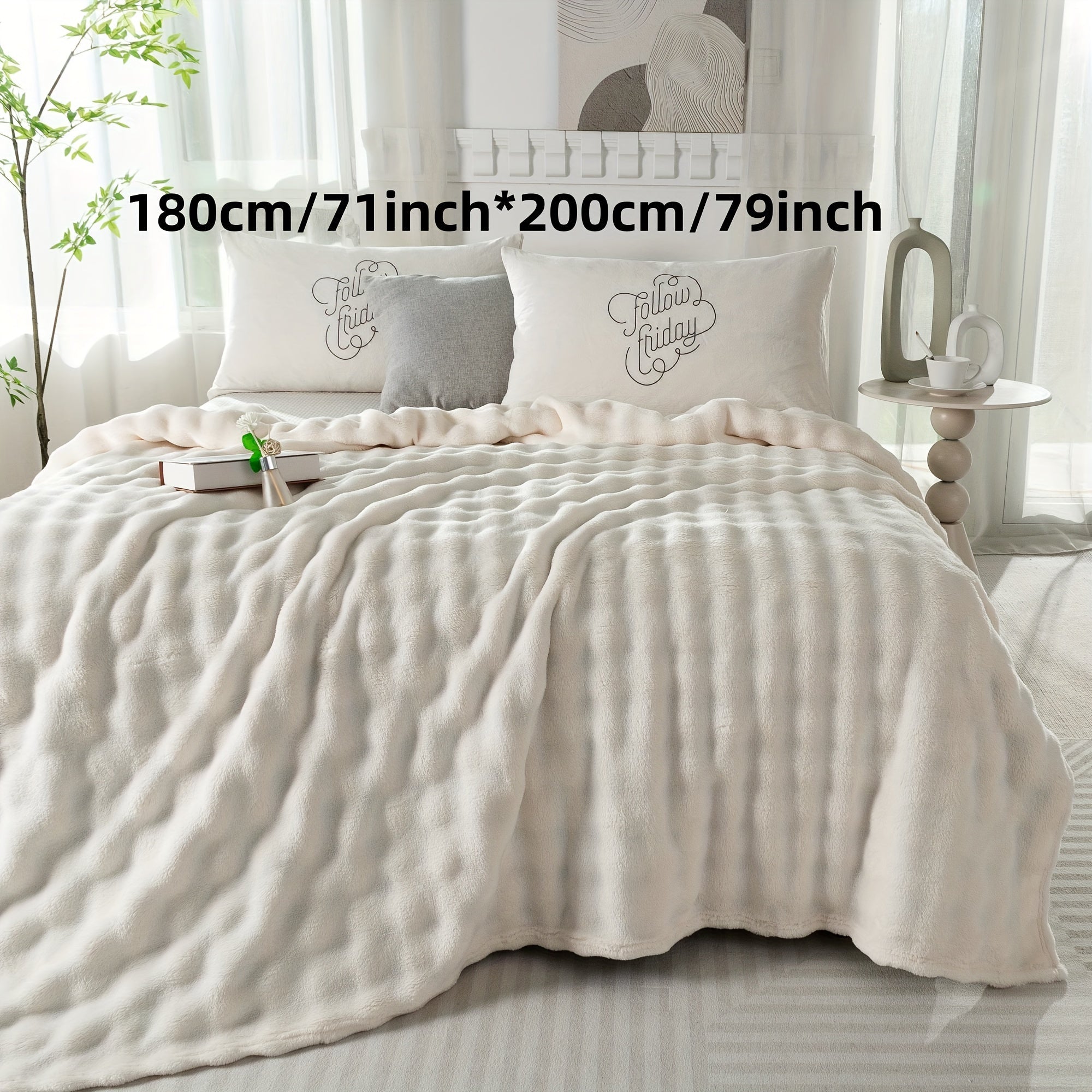 Hypoallergenic Polyester Bed Blanket Faux Rabbit Fur Plush Throw for Bedroom Sofa Travel