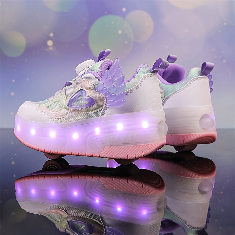 Girls Light-Up Roller Skates Breathable Durable Stylish with Rotating Buckle Closure