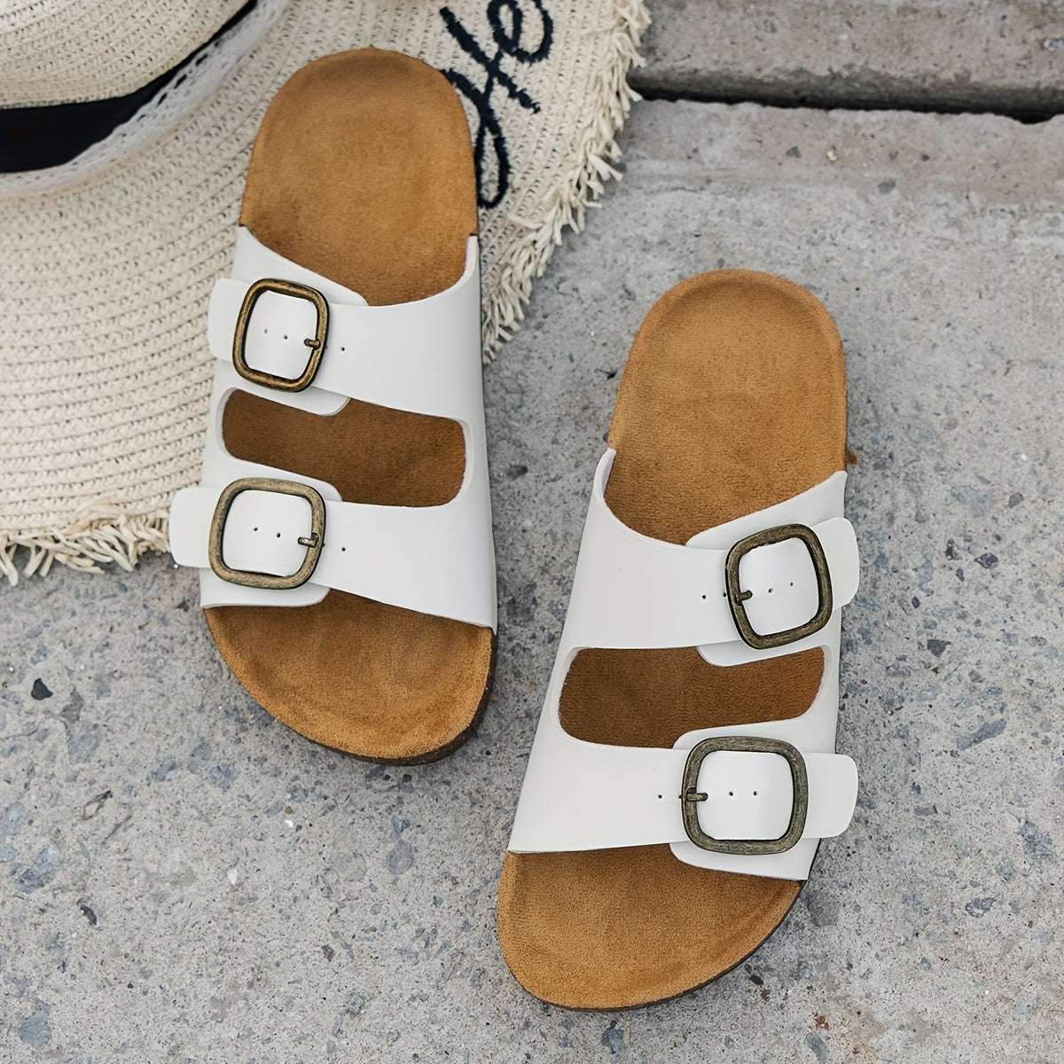 Женские летние слэп-он сандалии дышащие из PU с квадратным носком плоская обувь