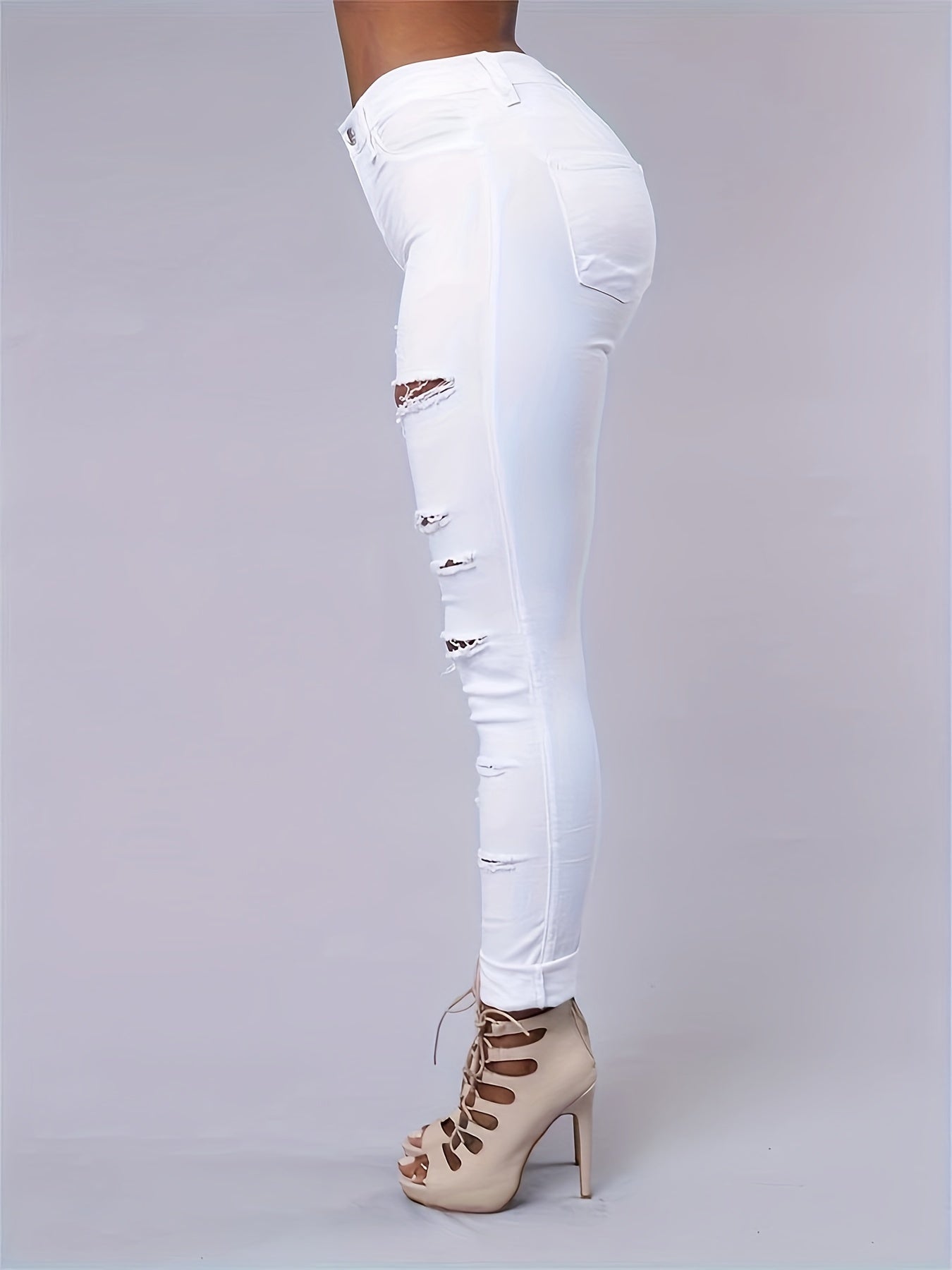 Women's Plus-Size Ripped Skinny Jeans Denim Spandex Street Style Long Length