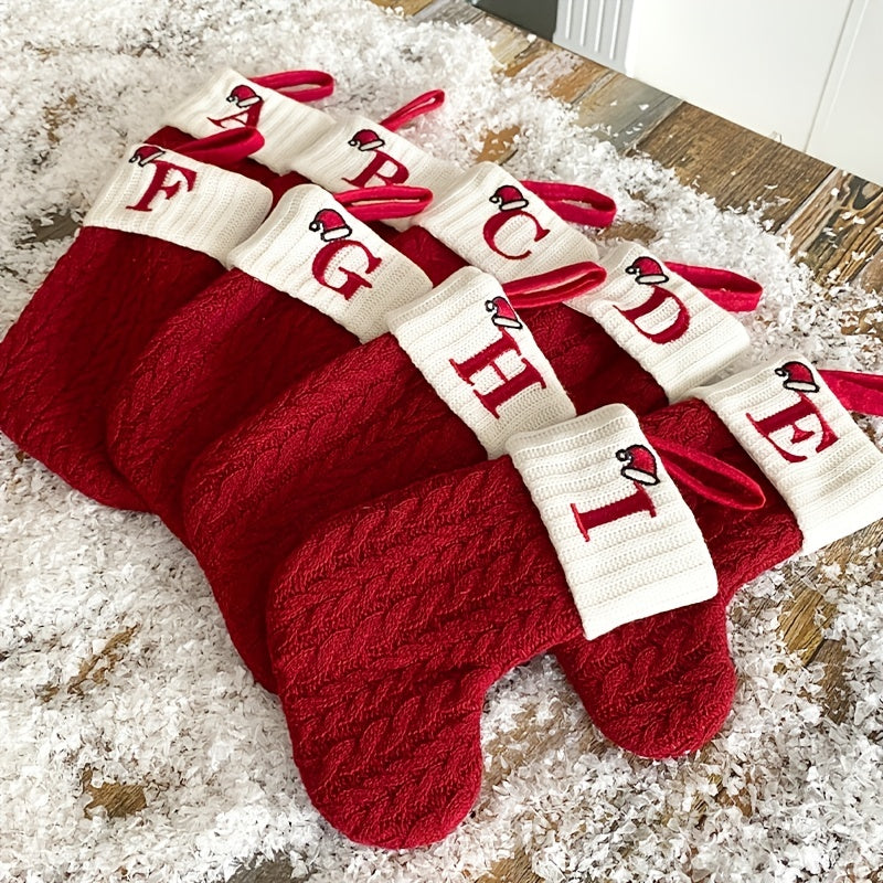11 Inch Christmas Stocking with Knitted Alphabet Design for Hanging or Gift Bag Polyester