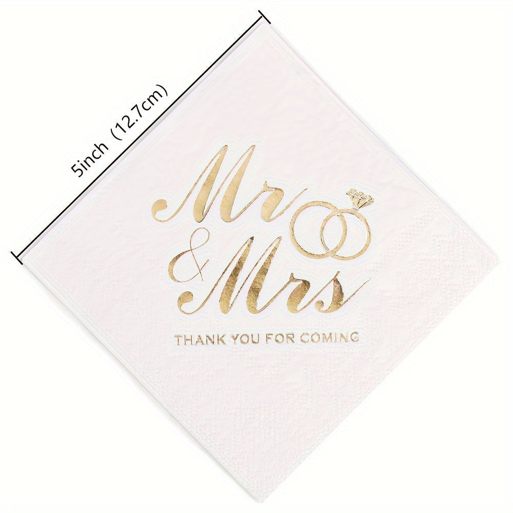 Упаковка из 100 одноразовых салфеток с изображением колец господина и госпожи для свадеб и вечеринок