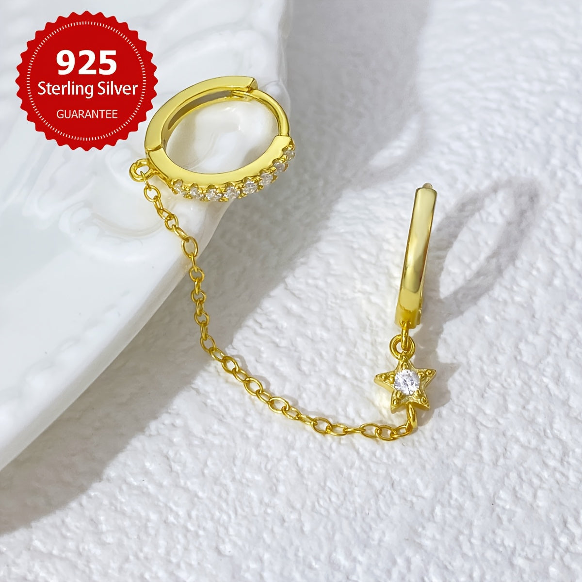 Sterling Silver Star Drop Earrings with Synthetic Zirconia for Women