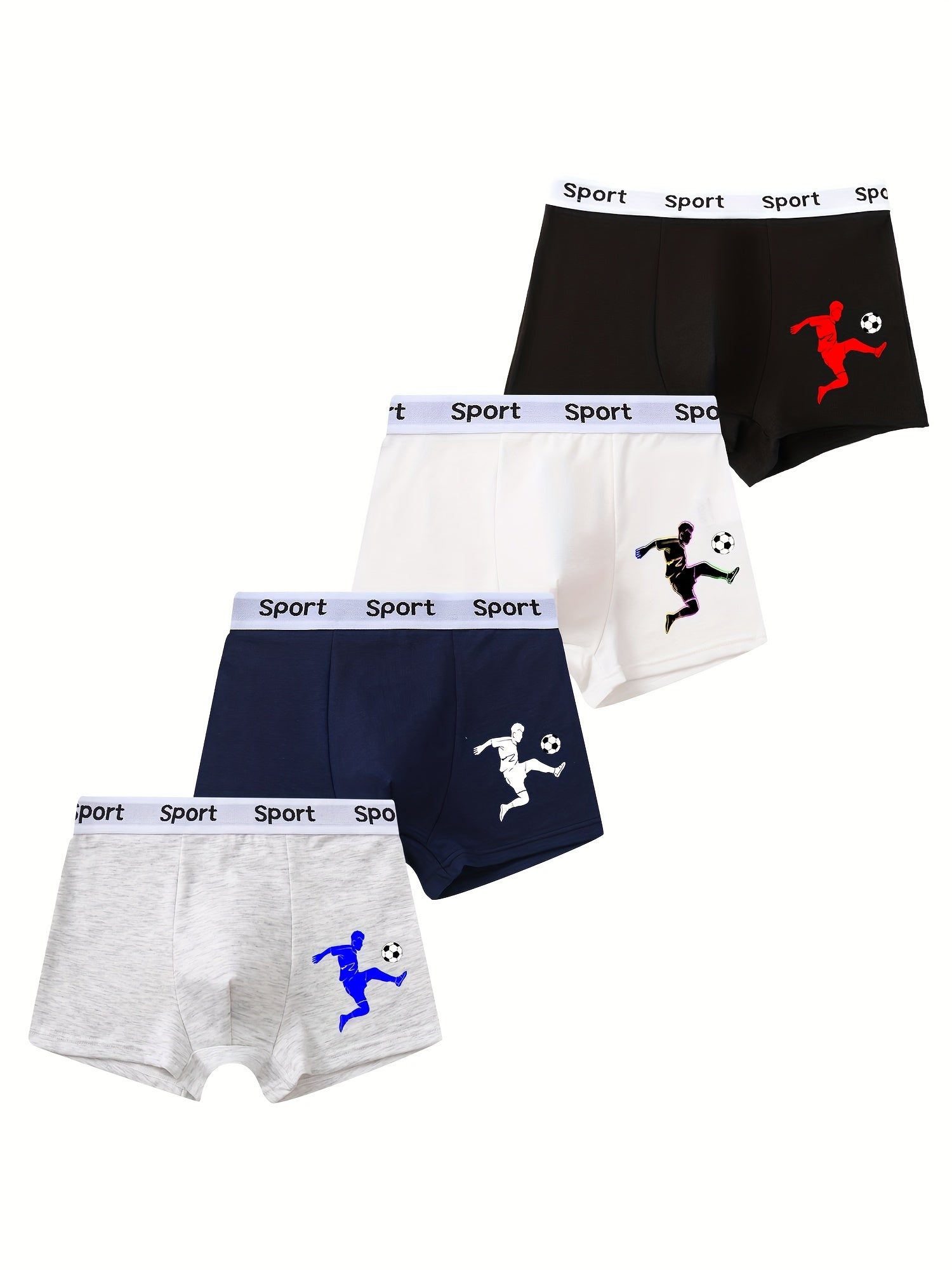 Boys Cotton Boxer Briefs 4-Pack with Football Print Breathable Sweat-Wicking Comfortable Fit