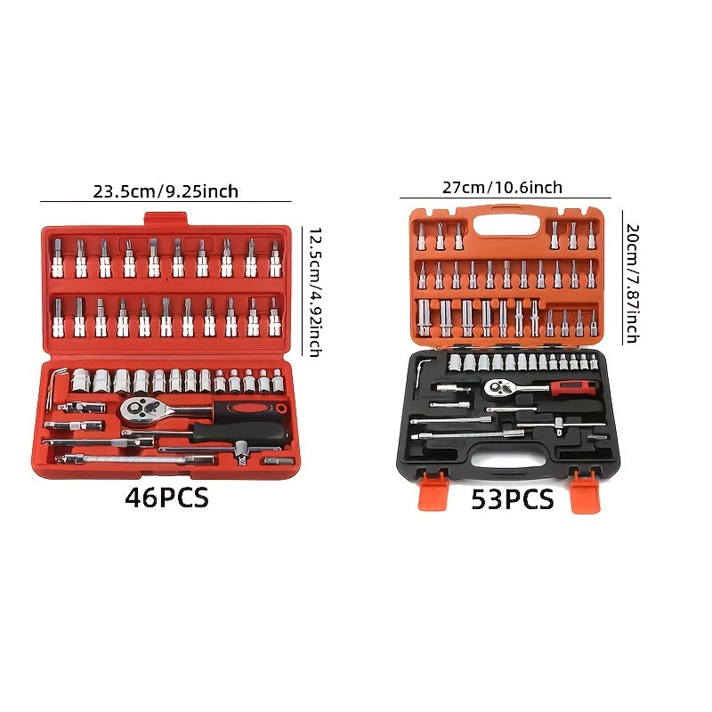 Portable 53/46pcs Ratchet Socket Wrench Set for Car Motorcycle Maintenance