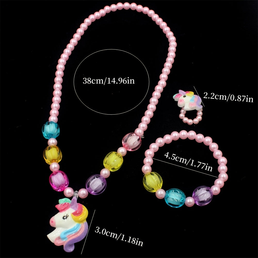 Unicorn Beaded Jewelry Kit for Kids Animal-Themed Necklace Bracelet Ring Hair Clips