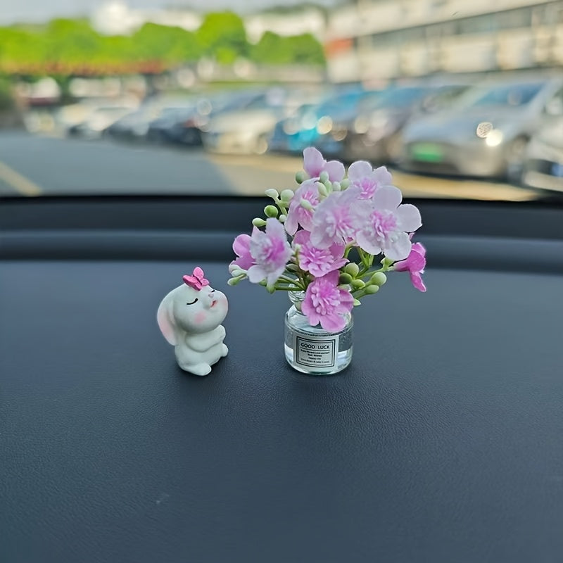 Miniature Resin Vase for Car Dashboard Decor with Healing Figurine