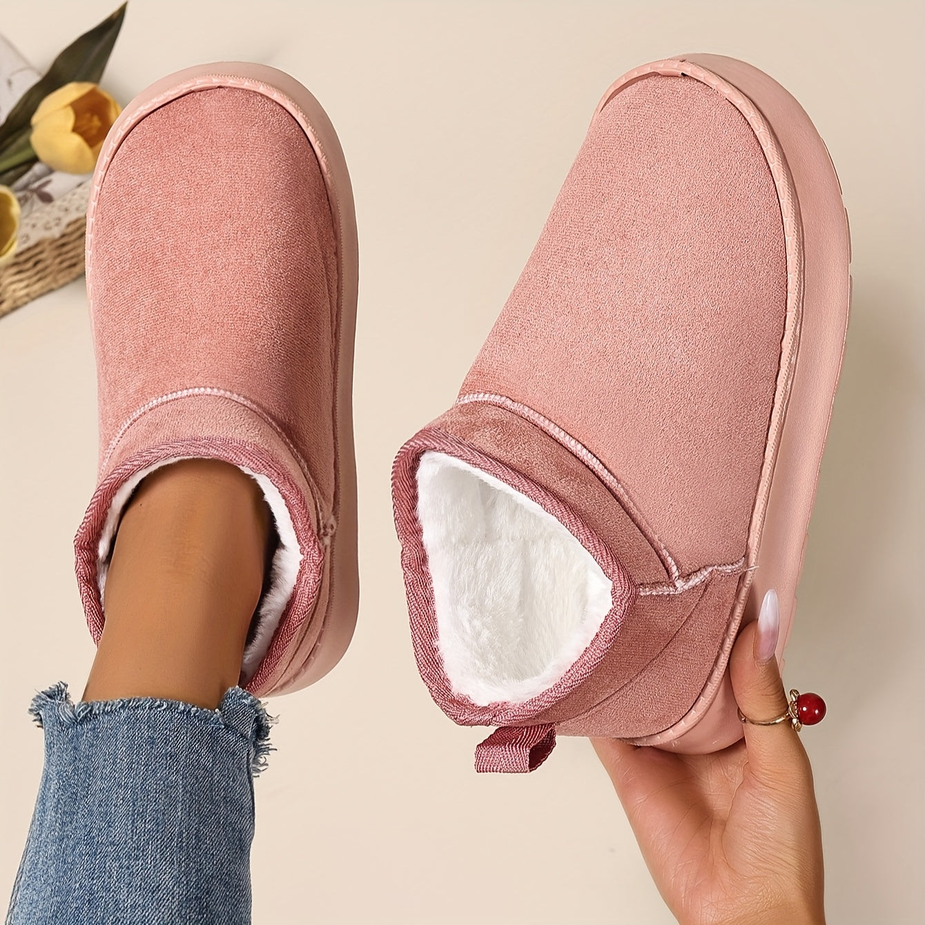 Women's Faux Fur Lined Ankle Boots - Slip-On, Thick EVA Sole, 5 Colors