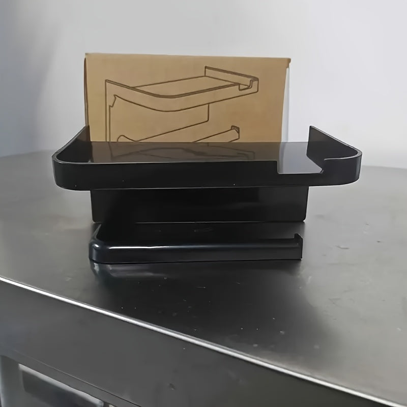 Dark Gray Toilet Paper Holder with Phone Shelf No Punching Kitchen Storage