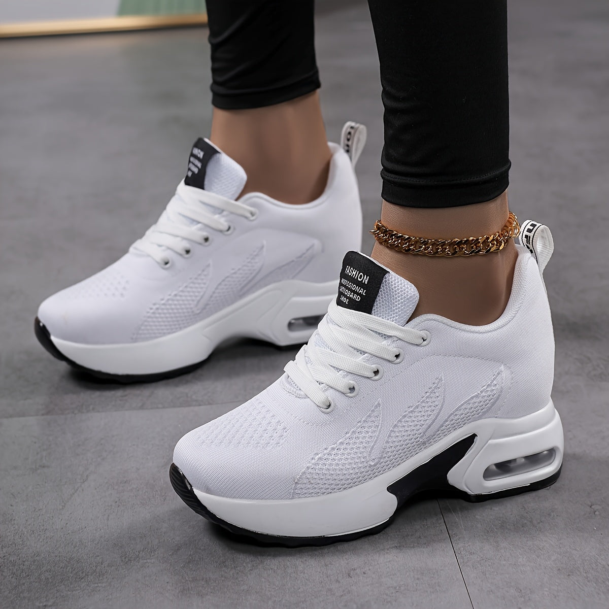Women's Fashion Sneakers Casual Lace-Up Shoes Air Cushion Lightweight Breathable Fabric